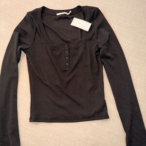 Lush Black Button-Detail Long Sleeve Top